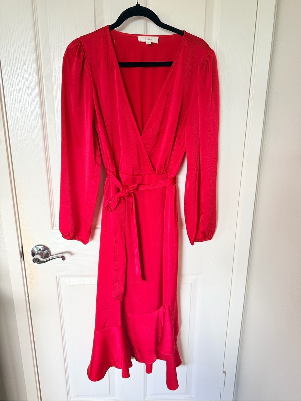 Lucky Brand Red Long Sleeve Wrap Midi Dress